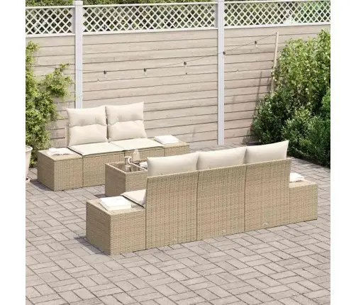 6 Gab. Dārza Dīvānu Komplekts Ar Spilveniem Bēšā Poli Rotangpalma Vidaxl