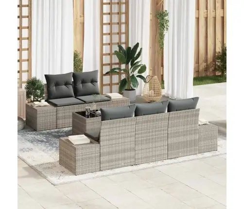 Sodo Sofų Rinkinys Su Pagalve 6 Pcs Šviesiai Pilka Poliratanas