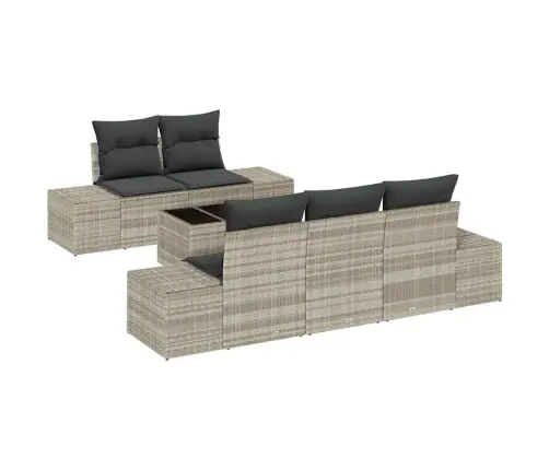 Sodo Sofų Rinkinys Su Pagalve 6 Pcs Šviesiai Pilka Poliratanas