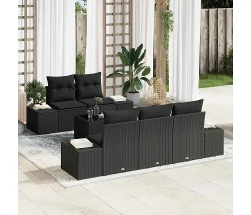 Sodo Sofų Rinkinys Su Pagalve 6 Pcs Juoda Poliratanas