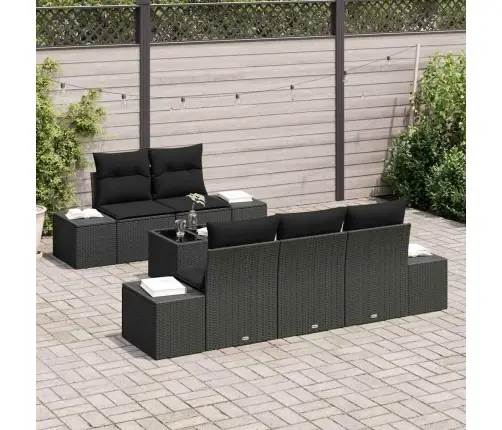 Sodo Sofų Rinkinys Su Pagalve 6 Pcs Juoda Poliratanas