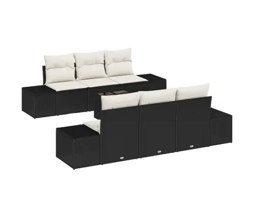 7 Daļu Dārza Dīvānu Komplekts Ar Spilveniem Melns Poli Rotangpalma Vidaxl