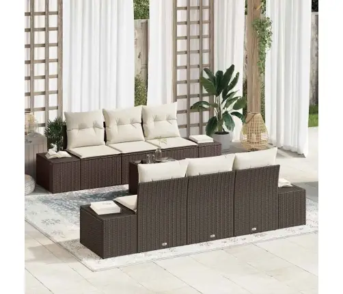 7 Daļu Dārza Dīvāna Komplekts Ar Spilveniem Brūns Poli Rotangpalma Vidaxl