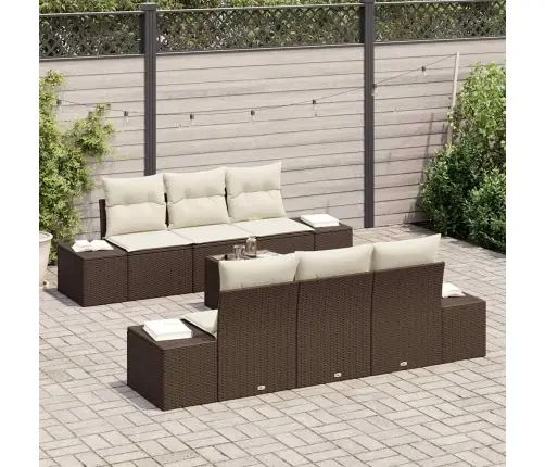 7 Daļu Dārza Dīvāna Komplekts Ar Spilveniem Brūns Poli Rotangpalma Vidaxl