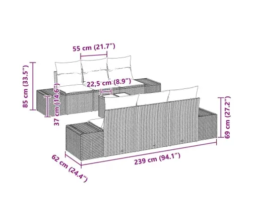 7 Daļu Dārza Dīvānu Komplekts Ar Spilveniem Bēšs Poli Rotangpalma Vidaxl