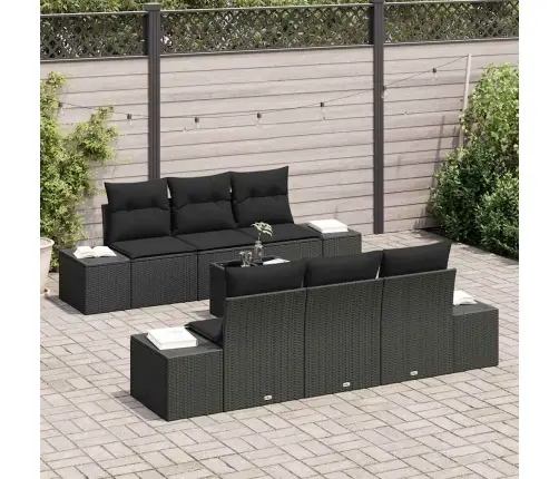 7 Daļu Dārza Dīvānu Komplekts Ar Spilveniem Melnā Poli Rotangpalmas Vidaxl