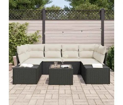 7 Daļu Dārza Dīvānu Komplekts Ar Spilveniem Melns Polietilēna Rotangpalma Vidaxl