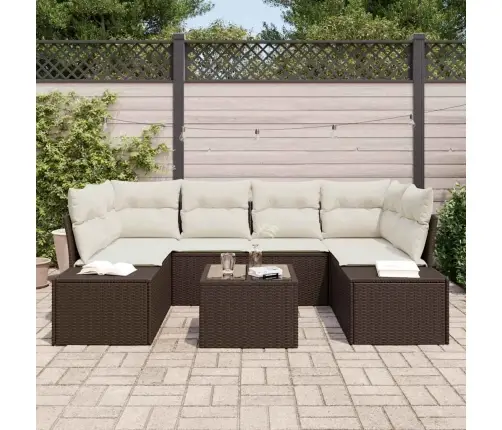 7 Daļu Dārza Dīvānu Komplekts Ar Spilveniem Brūnā Poli Rotangpalmas Vidaxl