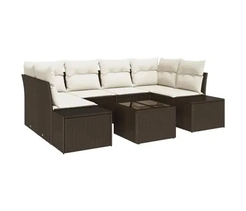 7 Daļu Dārza Dīvānu Komplekts Ar Spilveniem Brūnā Poli Rotangpalmas Vidaxl