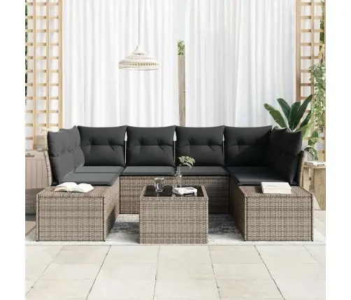 7 Daļu Dārza Dīvānu Komplekts Ar Spilveniem Pelēks Poli Rotangpalma Vidaxl