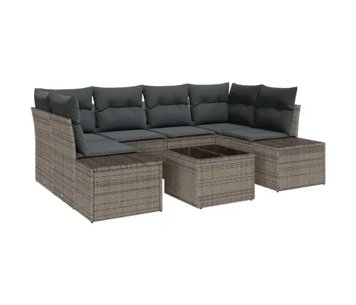 7 Daļu Dārza Dīvānu Komplekts Ar Spilveniem Pelēks Poli Rotangpalma Vidaxl