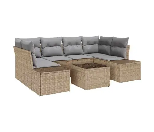 7 Daļas Dārza Dīvānu Komplekts Ar Spilveniem Bēšs Poli Rotangpalma Vidaxl