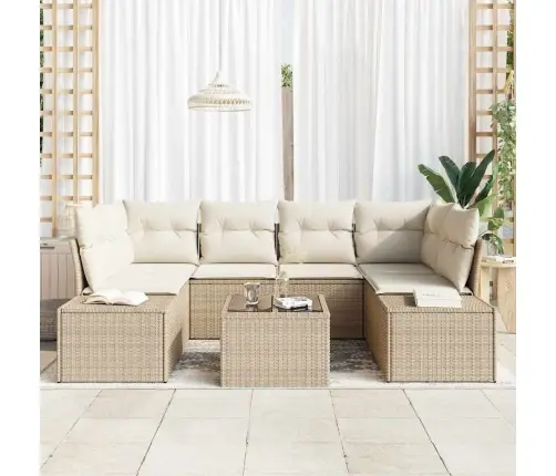 Dārza Dīvānu Komplekts 7 Pcs Bēša Poliūtu Rotangpalma Vidaxl