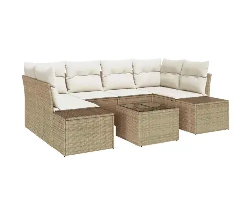 Dārza Dīvānu Komplekts 7 Pcs Bēša Poliūtu Rotangpalma Vidaxl