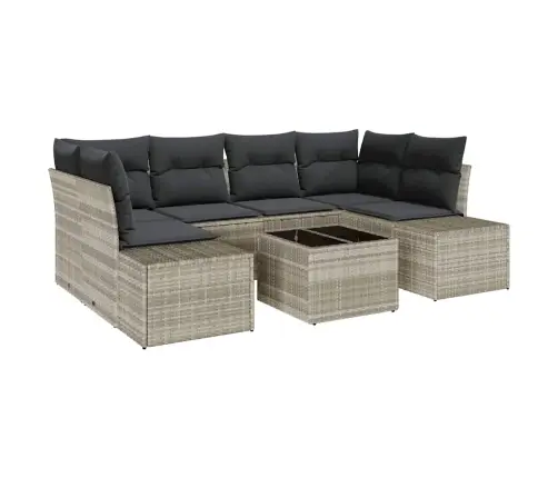 Sodo Sofų Rinkinys Su Pagalve 7 Pcs Šviesiai Pilka Poliratanas