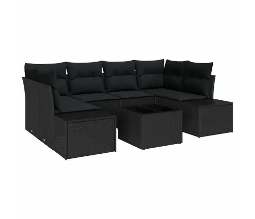 7 Gabalu Dārza Dīvānu Komplekts Ar Spilveniem Melns Poli Rotangpalma Vidaxl