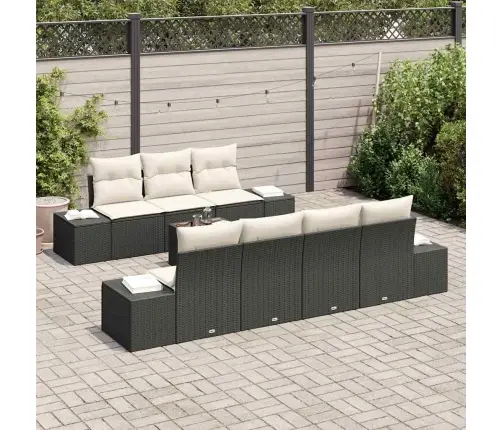 8 Gab. Dārza Dīvānu Komplekts Ar Spilveniem Melnā Polietilēna Rotangpalma Vidaxl