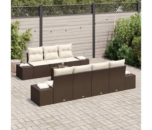 8 Daļu Dārza Dīvānu Komplekts Ar Spilveniem Brūnā Poliretānā Vidaxl