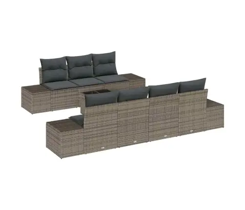 8 Daļu Dārza Dīvānu Komplekts Ar Spilveniem Pelēks Poli Rotangpalma Vidaxl