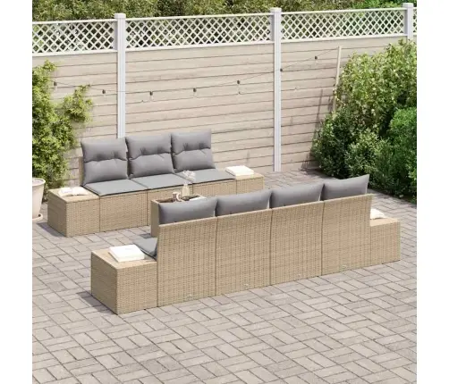 8 Gabalu Dārza Dīvānu Komplekts Ar Spilveniem Bēša Polietilēna Rotangpalma Vidaxl