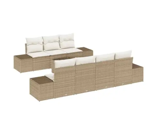 8 Gabalu Dārza Dīvānu Komplekts Ar Spilveniem Bēšs Poli Ratanas Vidaxl