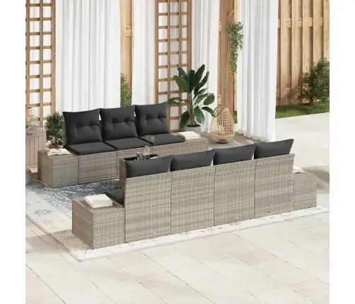 8 Gab. Dārza Dīvānu Komplekts Ar Spilveniem, Gaiši Pelēks, Poli Rotangpalma Vidaxl