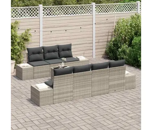 8 Gab. Dārza Dīvānu Komplekts Ar Spilveniem, Gaiši Pelēks, Poli Rotangpalma Vidaxl