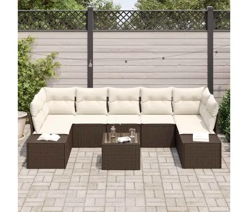 8 Daļu Dārza Dīvānu Komplekts Ar Spilveniem Brūnā Poli Rotangpalmas Vidaxl