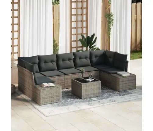 8 Gabalu Dārza Dīvānu Komplekts Ar Spilventiņiem Pelēks Poli Rotangpalma Vidaxl