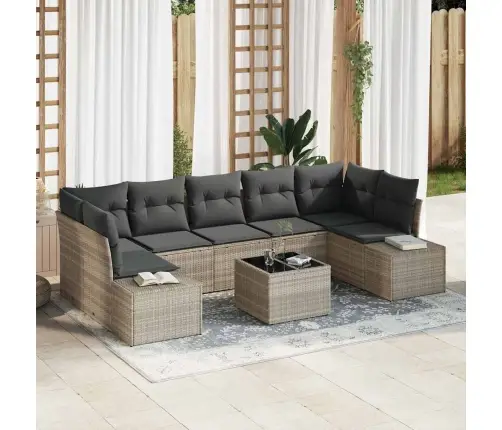 Sodo Sofų Rinkinys 8 Pcs Šviesiai Pilka Poli Ratanas