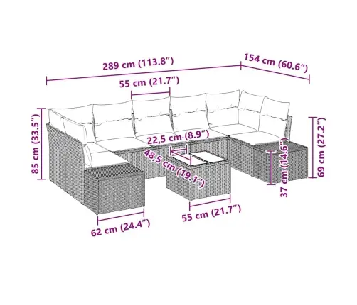 Sodo Sofų Rinkinys 8 Pcs Šviesiai Pilka Poli Ratanas
