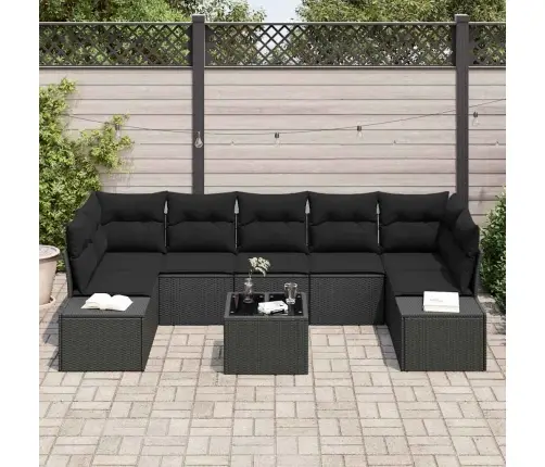 8 Daļu Dārza Dīvānu Komplekts Ar Spilveniem Melna Poli Rotangpalma Vidaxl