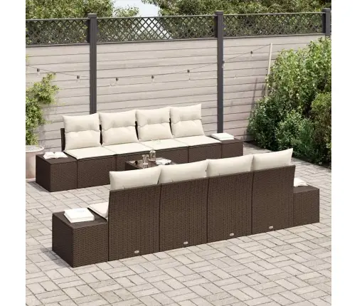 9 Daļīgu Dārza Dīvānu Komplekts Ar Spilveniem, Brūnā Poliratanā Vidaxl
