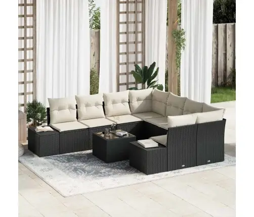 9 Gabalu Dārza Dīvānu Komplekts Ar Spilveniem Melna Polietilēna Rotangpalma Vidaxl