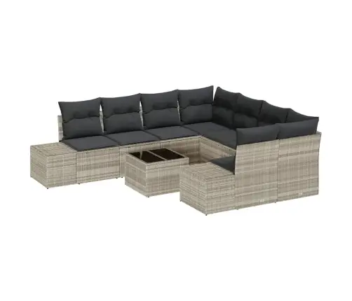 9 Gabalu Dārza Dīvānu Komplekts Ar Spilveniem Gaiši Pelēka Poli Rotangpalma Vidaxl