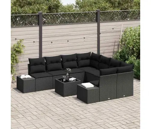 9 Daļu Dārza Dīvānu Komplekts Ar Spilveniem Melnā Poliratanā Vidaxl