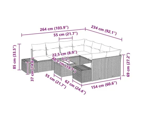 9 Daļu Dārza Dīvānu Komplekts Ar Spilveniem Melnā Poliratanā Vidaxl