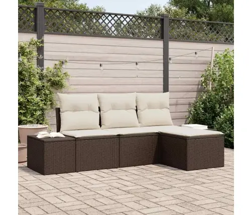 Sodo Sofų Rinkinys Su Pagalve 4 Pcs Ruda Poliratanas