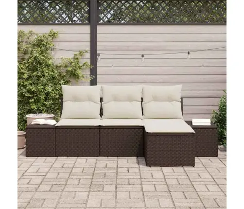 Sodo Sofų Rinkinys Su Pagalve 4 Pcs Ruda Poliratanas