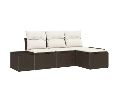 Sodo Sofų Rinkinys Su Pagalve 4 Pcs Ruda Poliratanas