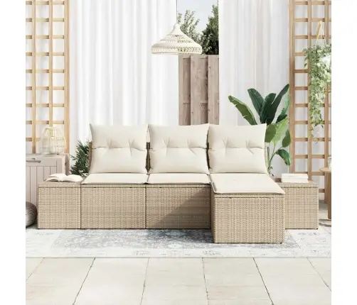 4 Daļu Dārza Dīvānu Komplekts Ar Spilveniem Bēšā Polietilēna Rotangpalma Vidaxl