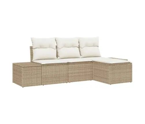 4 Daļu Dārza Dīvānu Komplekts Ar Spilveniem Bēšā Polietilēna Rotangpalma Vidaxl