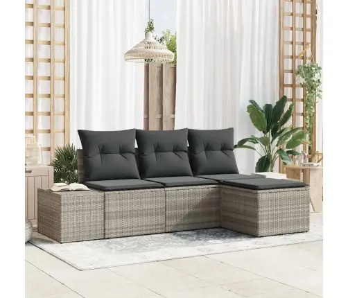 Sodo Sofų Rinkinys 4 Pcs Šviesiai Pilka Poli Ratanas