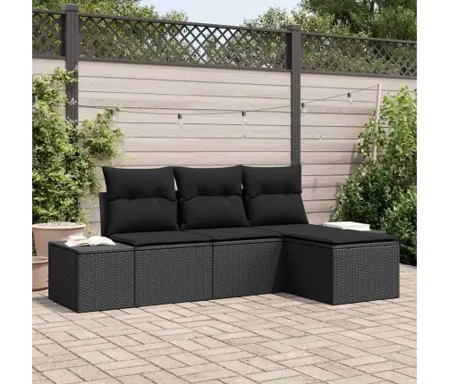 4 Gabalu Dārza Dīvānu Komplekts Ar Spilveniem Melns Poliratanas Vidaxl