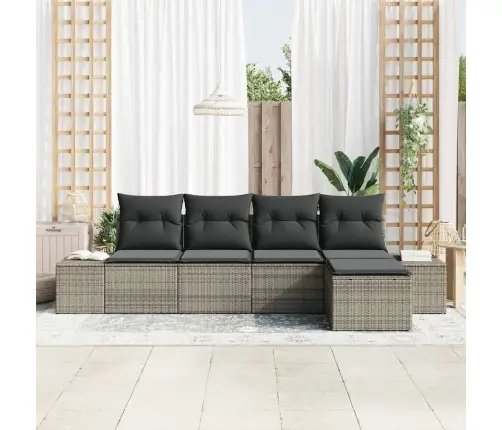 5 Daļu Dārza Dīvānu Komplekts Ar Spilveniem Pelēkā Rotangpalma Vidaxl