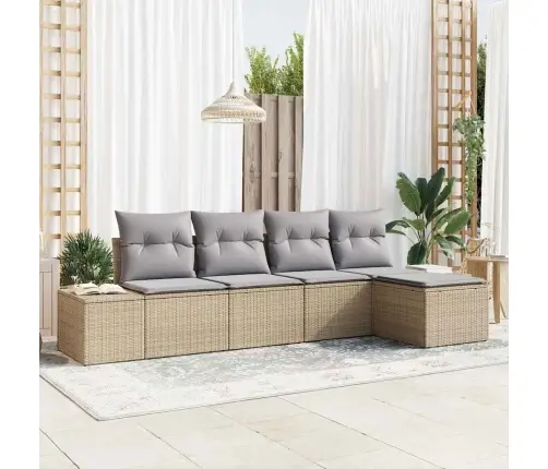 5 Daļu Dārza Dīvānu Komplekts Ar Spilveniem Bēšs Polirotangs Vidaxl