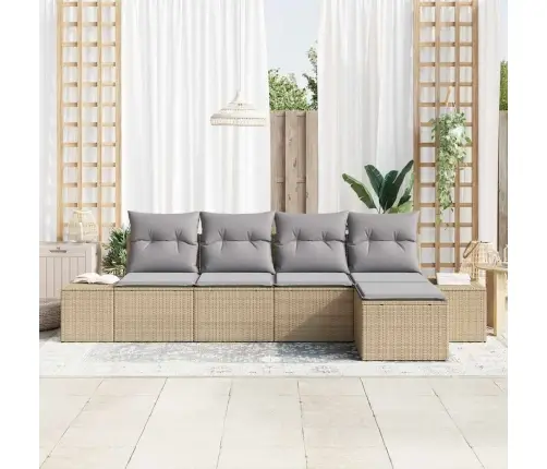 5 Daļu Dārza Dīvānu Komplekts Ar Spilveniem Bēšs Polirotangs Vidaxl