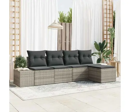 5 Daļu Dārza Dīvānu Komplekts Ar Spilveniem Gaiši Pelēkā Polirattanā Vidaxl