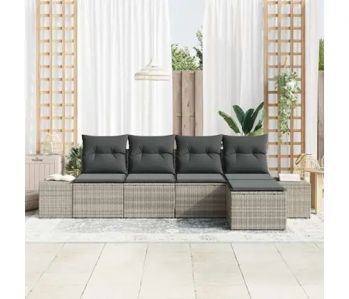 5 Daļu Dārza Dīvānu Komplekts Ar Spilveniem Gaiši Pelēkā Polirattanā Vidaxl