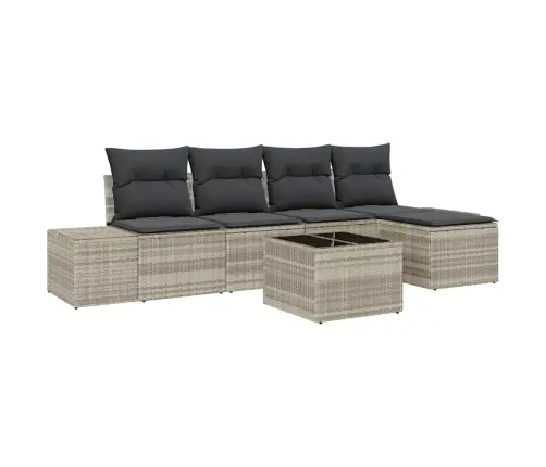 6 Gabalu Dārza Dīvānu Komplekts Ar Spilveniem Gaiši Pelēks Poliratanas Vidaxl